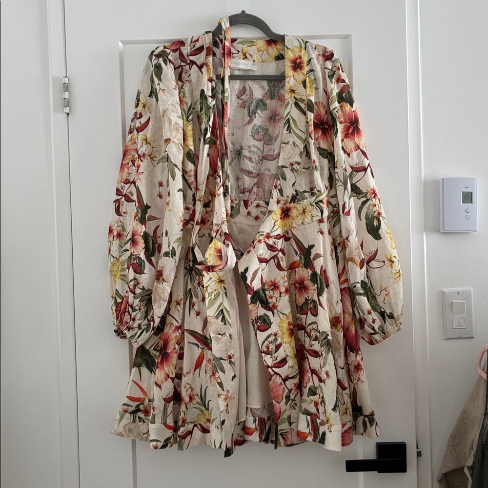 ZIMMERMANN LINEN LEXI FLORAL WRAP DRESS - Picture 7 of 9